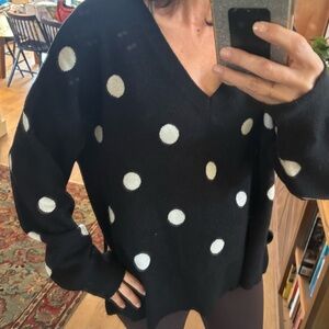 Philosophy Black and White Polka Dot V-Neck Sweater